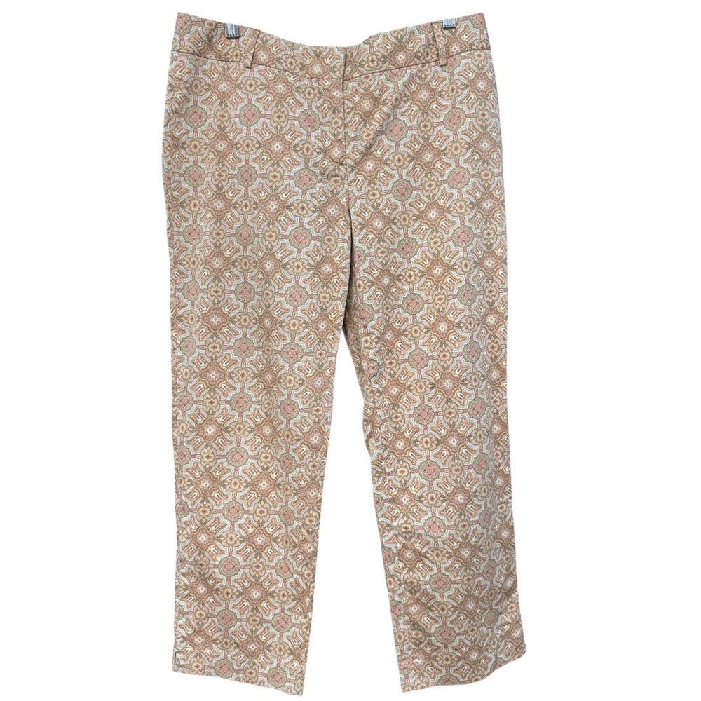 Talbots Signature Women’s 8 Ankle Crop Pants Beige Pink Geometric Print